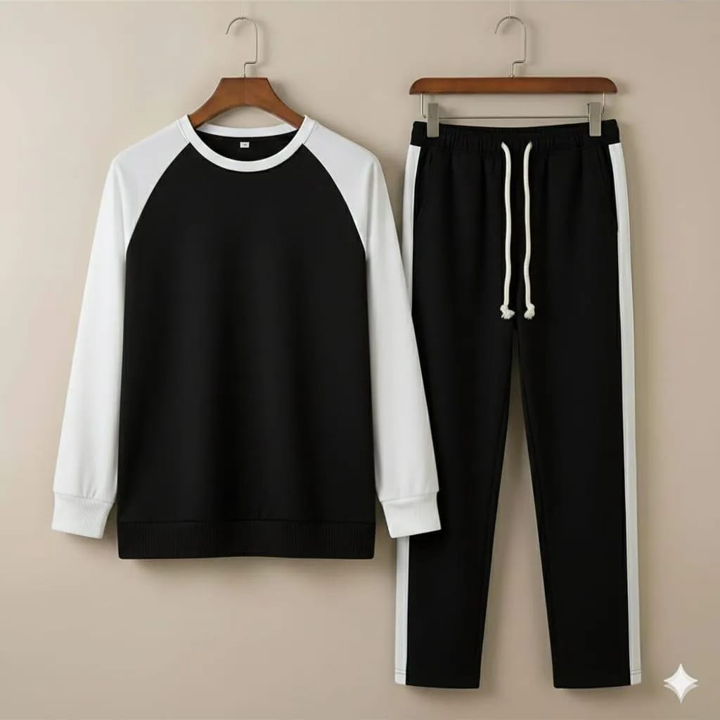 2 Pcs Men's Fleece Plain Sweatshirt Track Suit