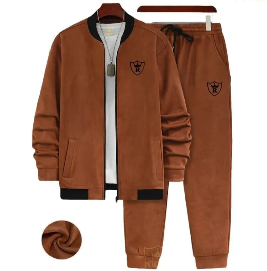 2 Pcs Men's Fleece Printed Zipper Track Suit