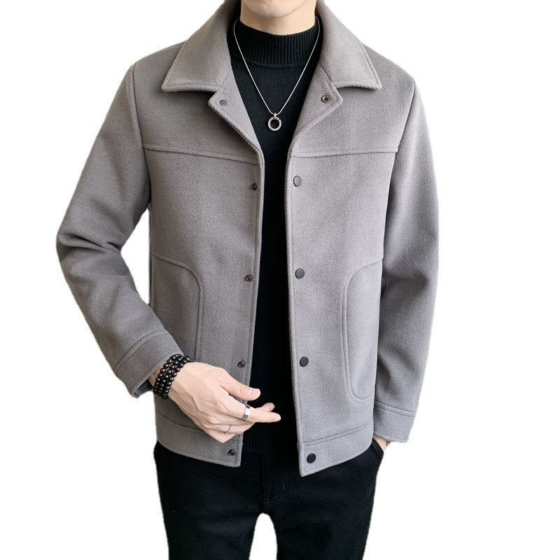Men's jacket autumn and winter Korean style fashionable slim casual woolen men's short woolen thick all-matching coat men