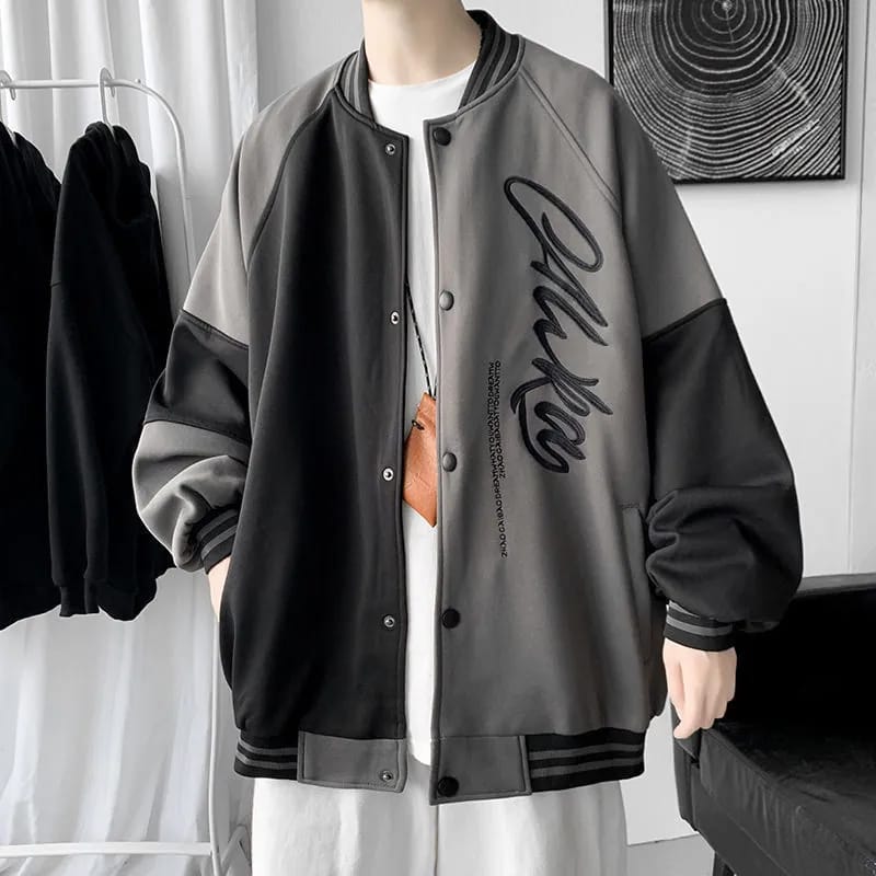 American Baseball Suit Men's Spring and Autumn Embroidered Design Sense Stitching Contrast Jacket ins Trendy Loose All-match Student Jacket