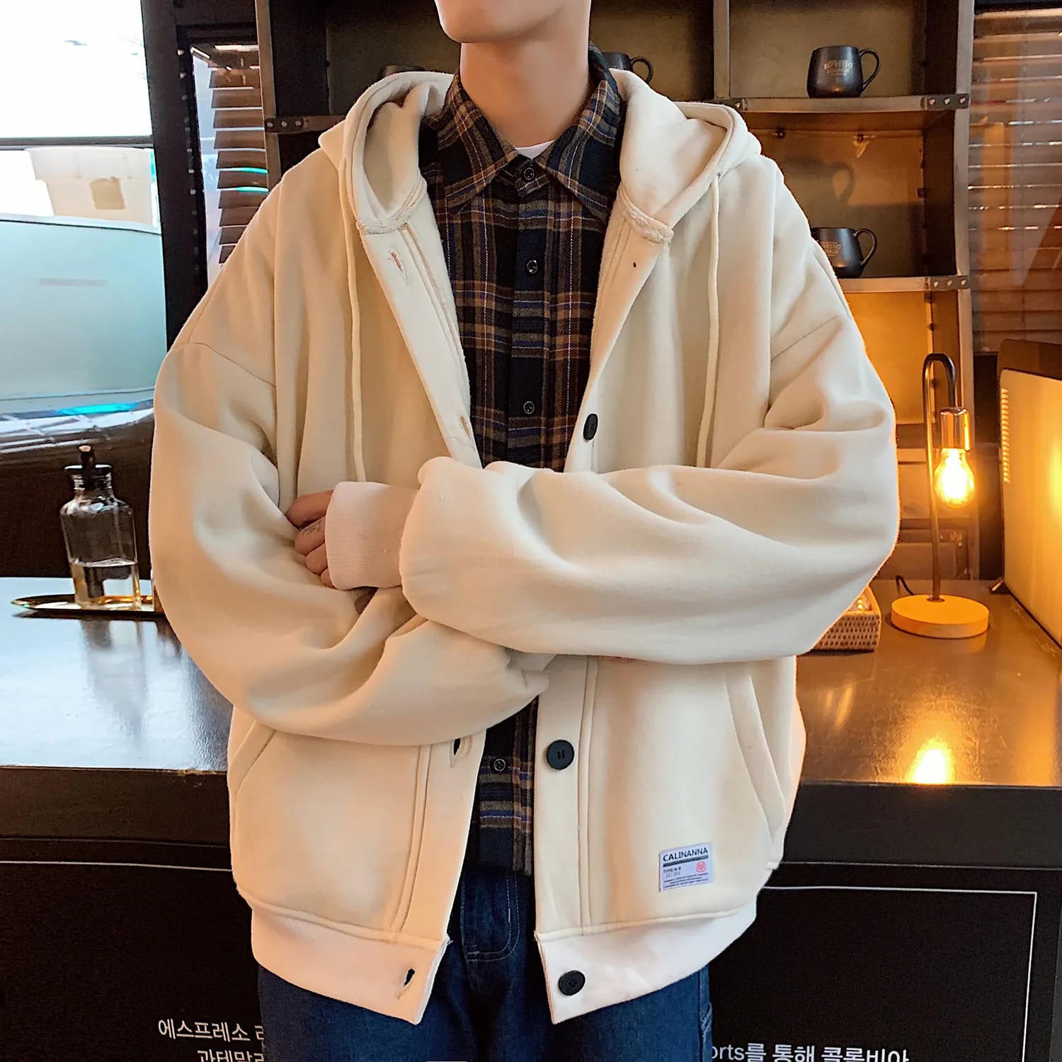 Sweatshirt Men's Autumn and Winter Casual Long-Sleeved Pure Color Cardigan Men's Polar Fleece Antistatic Large Size Loose Jacket for Men