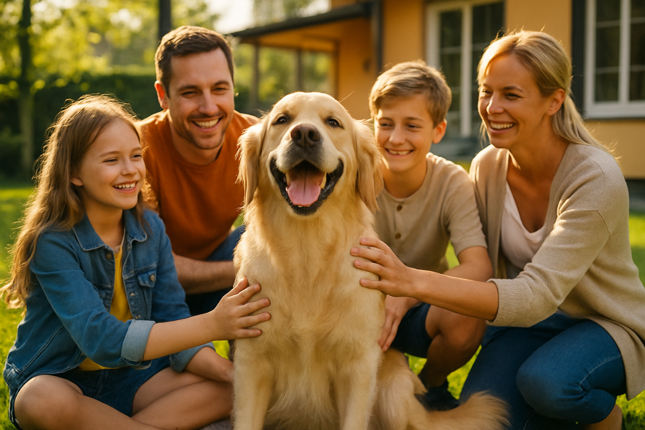 a happy dog with his family